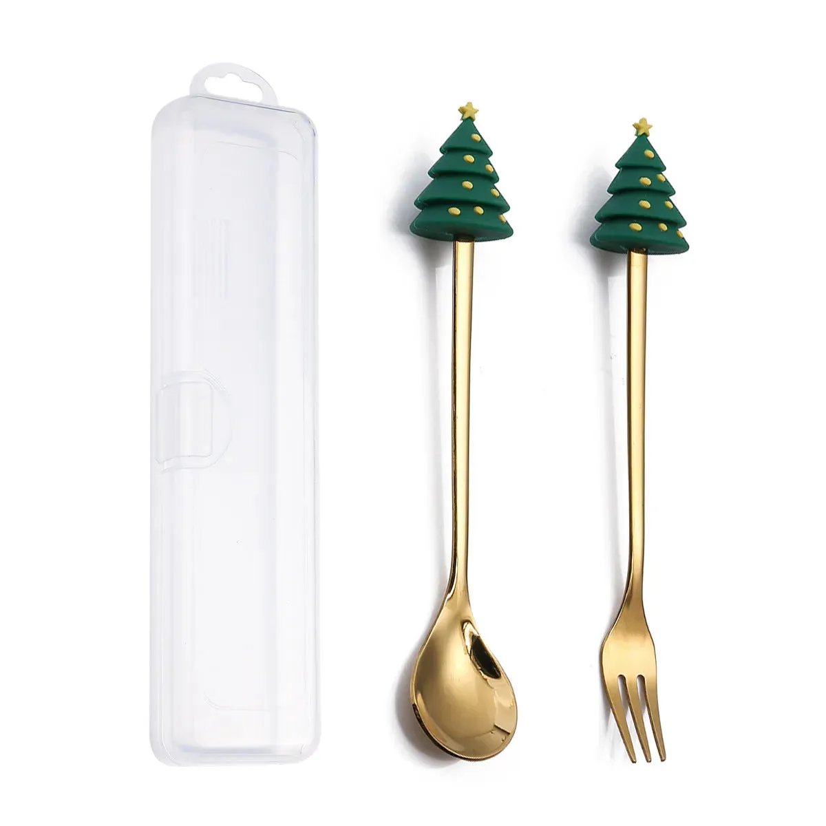 Christmas Theme Silverware Gold Spoon Fork Set Elk Christmas Tree Decoration Dessert Scoop Fruit Fork Coffee Spoon Cutlery Set