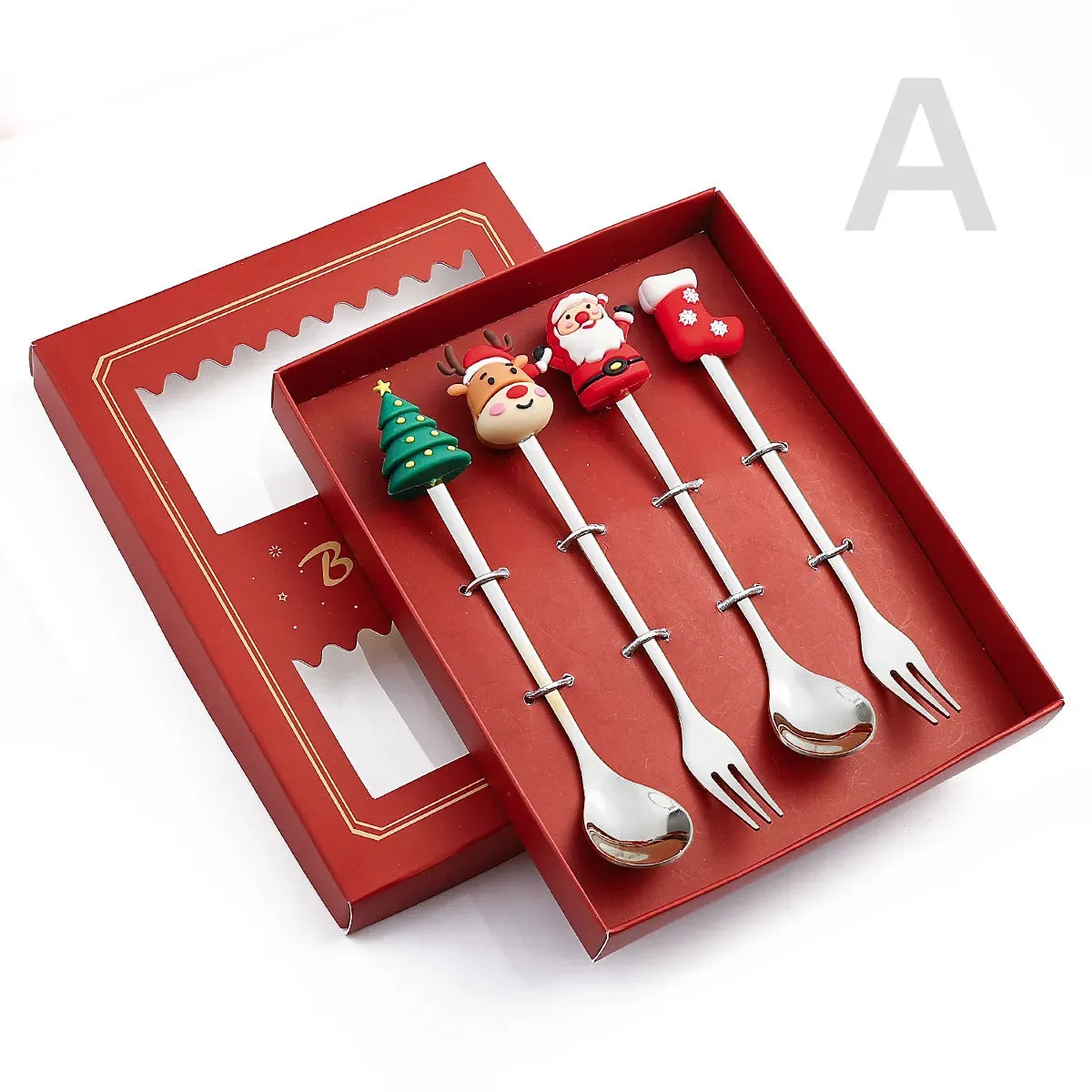 Christmas Theme Silverware Gold Spoon Fork Set Elk Christmas Tree Decoration Dessert Scoop Fruit Fork Coffee Spoon Cutlery Set