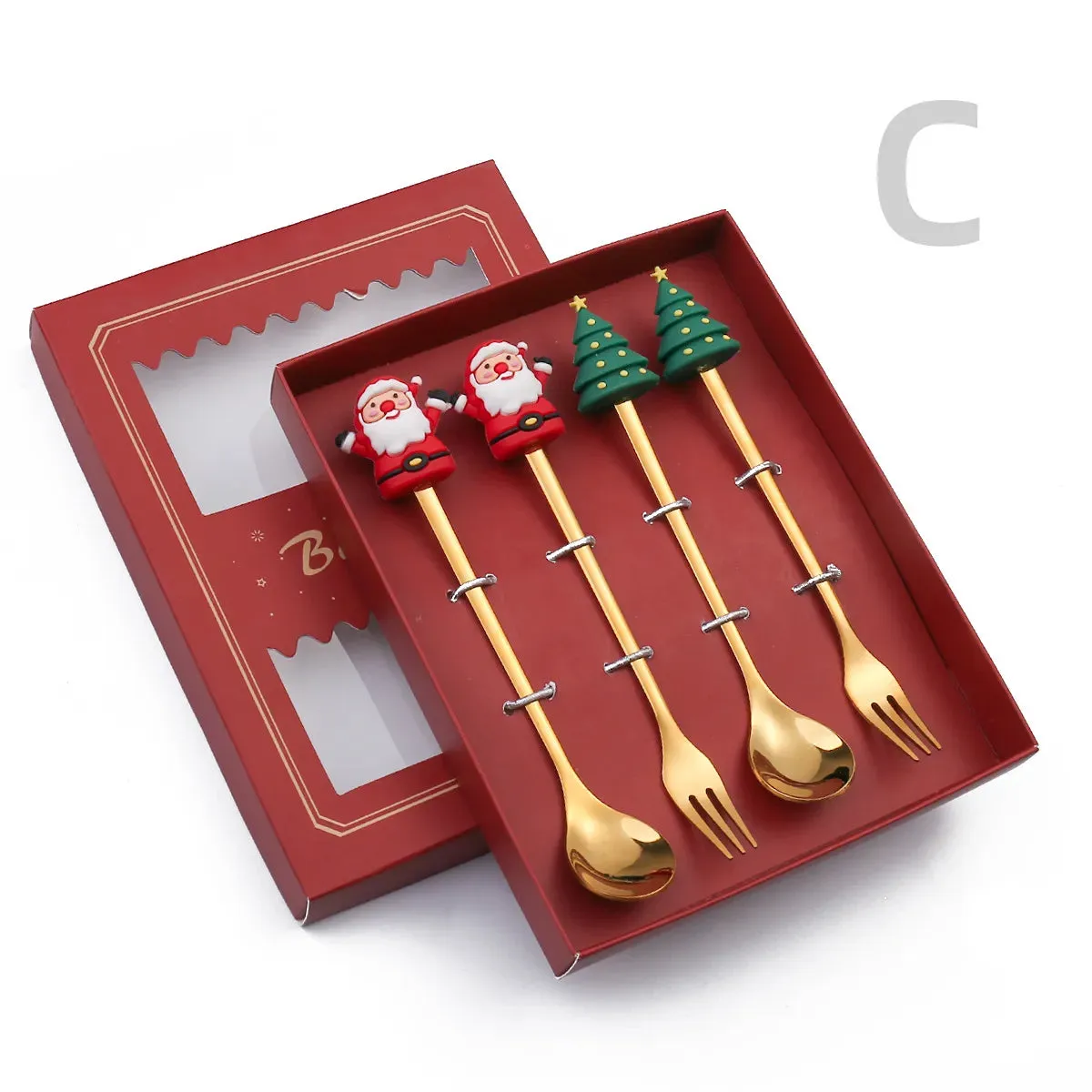 Christmas Theme Silverware Gold Spoon Fork Set Elk Christmas Tree Decoration Dessert Scoop Fruit Fork Coffee Spoon Cutlery Set