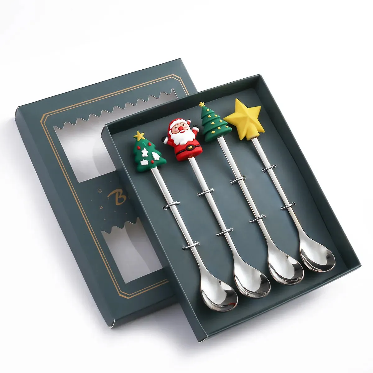 Christmas Theme Silverware Gold Spoon Fork Set Elk Christmas Tree Decoration Dessert Scoop Fruit Fork Coffee Spoon Cutlery Set
