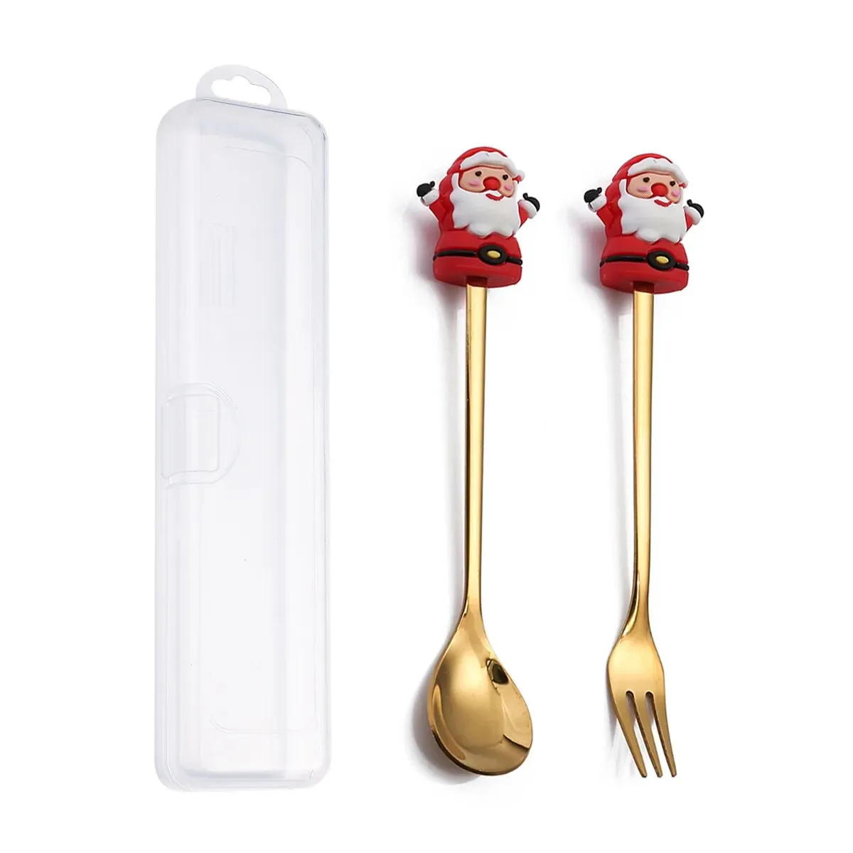 Christmas Theme Silverware Gold Spoon Fork Set Elk Christmas Tree Decoration Dessert Scoop Fruit Fork Coffee Spoon Cutlery Set