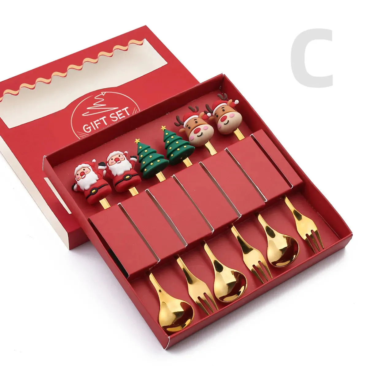 Christmas Theme Silverware Gold Spoon Fork Set Elk Christmas Tree Decoration Dessert Scoop Fruit Fork Coffee Spoon Cutlery Set