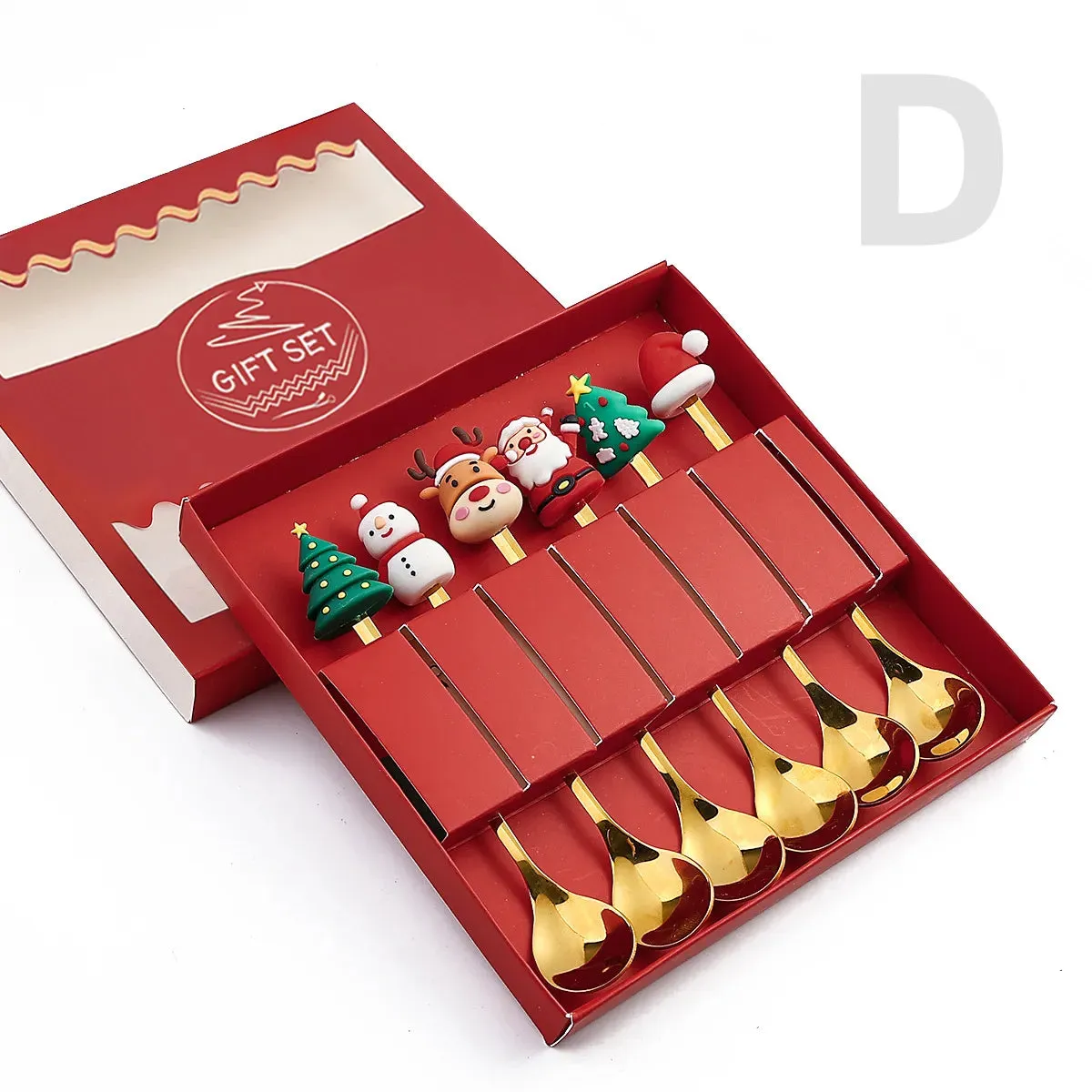 Christmas Theme Silverware Gold Spoon Fork Set Elk Christmas Tree Decoration Dessert Scoop Fruit Fork Coffee Spoon Cutlery Set