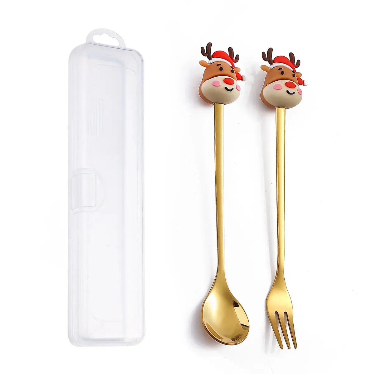 Christmas Theme Silverware Gold Spoon Fork Set Elk Christmas Tree Decoration Dessert Scoop Fruit Fork Coffee Spoon Cutlery Set