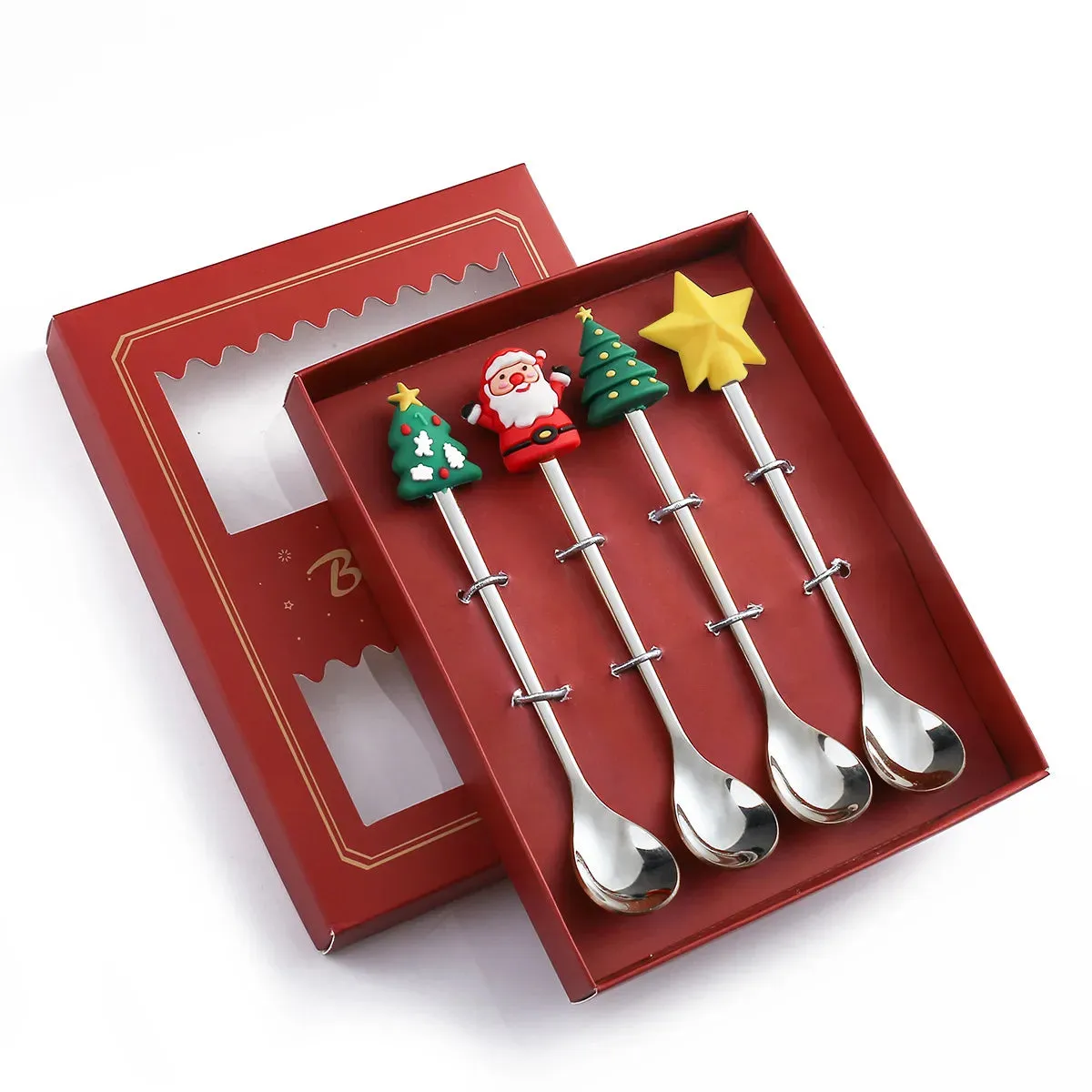 Christmas Theme Silverware Gold Spoon Fork Set Elk Christmas Tree Decoration Dessert Scoop Fruit Fork Coffee Spoon Cutlery Set