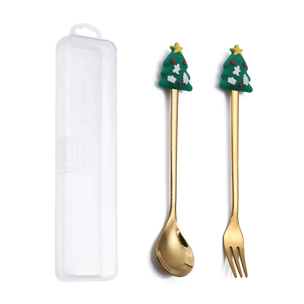 Christmas Theme Silverware Gold Spoon Fork Set Elk Christmas Tree Decoration Dessert Scoop Fruit Fork Coffee Spoon Cutlery Set