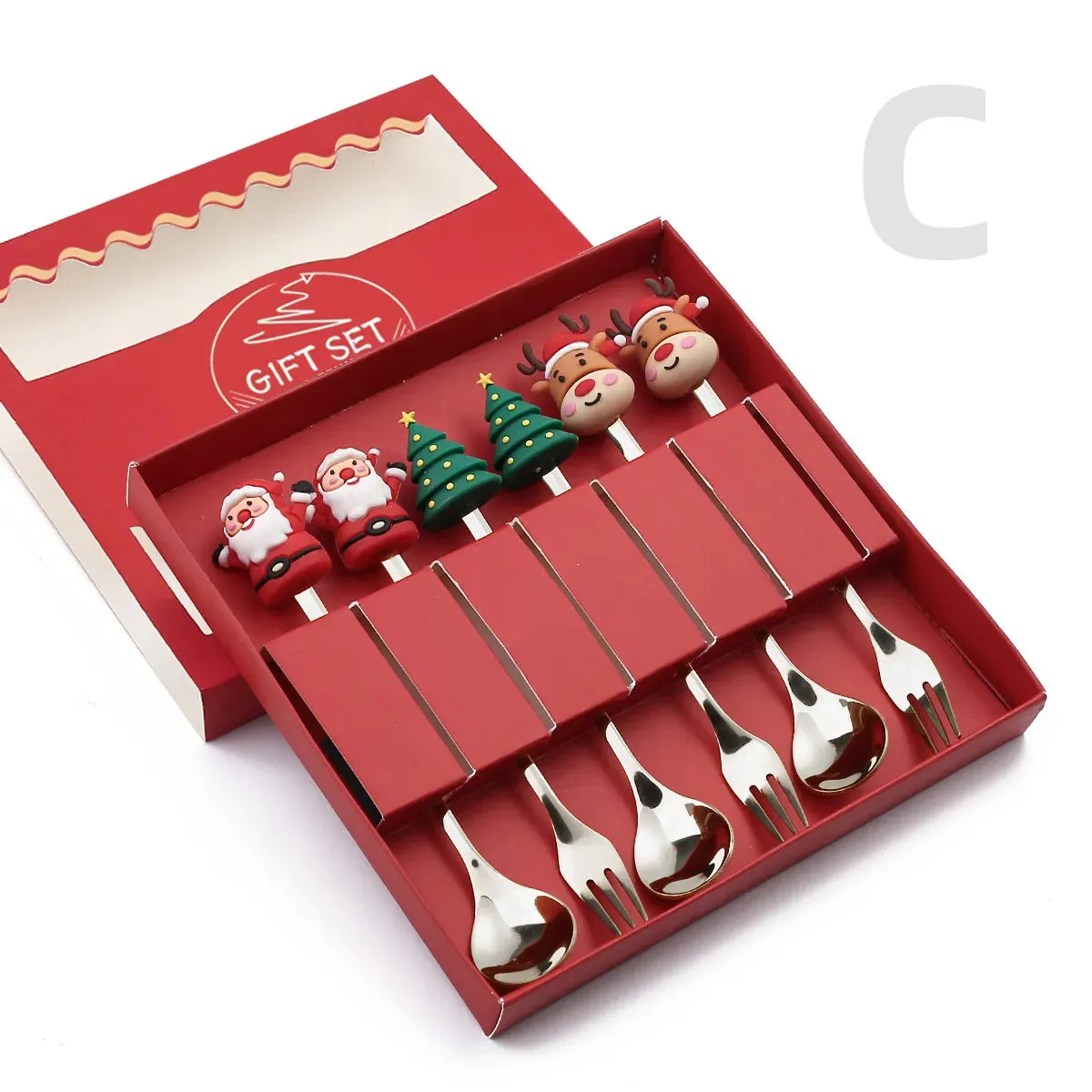 Christmas Theme Silverware Gold Spoon Fork Set Elk Christmas Tree Decoration Dessert Scoop Fruit Fork Coffee Spoon Cutlery Set