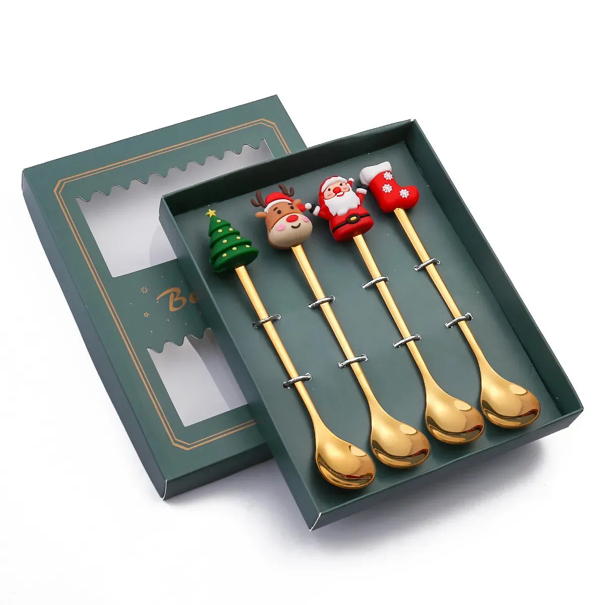 Christmas Theme Silverware Gold Spoon Fork Set Elk Christmas Tree Decoration Dessert Scoop Fruit Fork Coffee Spoon Cutlery Set