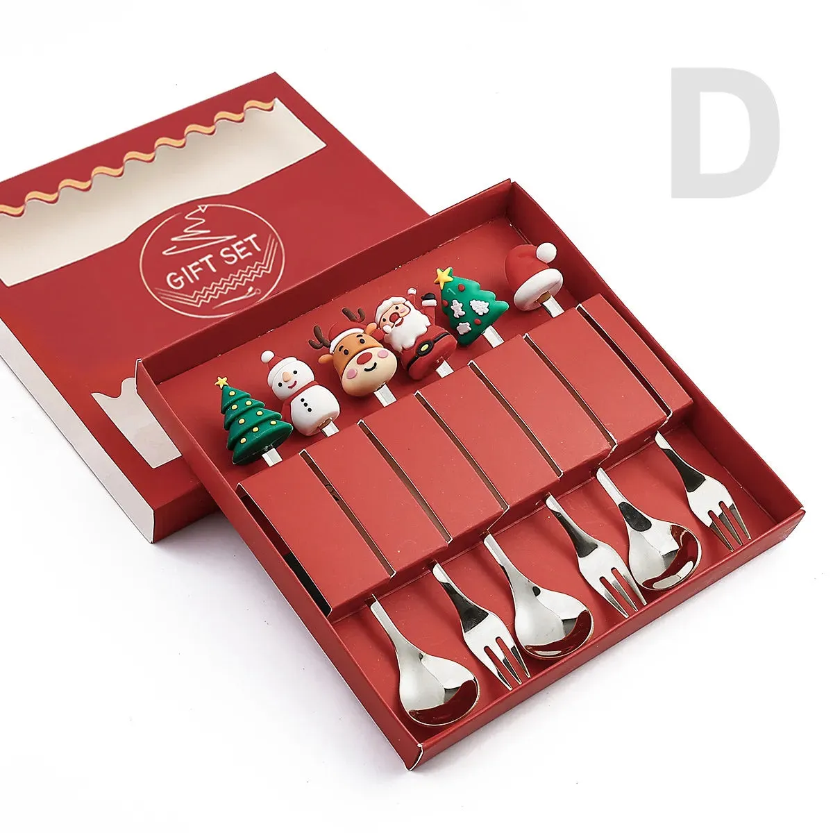 Christmas Theme Silverware Gold Spoon Fork Set Elk Christmas Tree Decoration Dessert Scoop Fruit Fork Coffee Spoon Cutlery Set