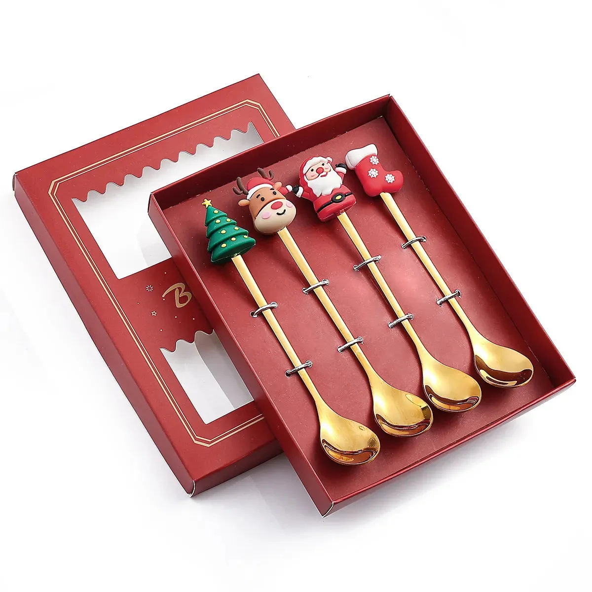 Christmas Theme Silverware Gold Spoon Fork Set Elk Christmas Tree Decoration Dessert Scoop Fruit Fork Coffee Spoon Cutlery Set