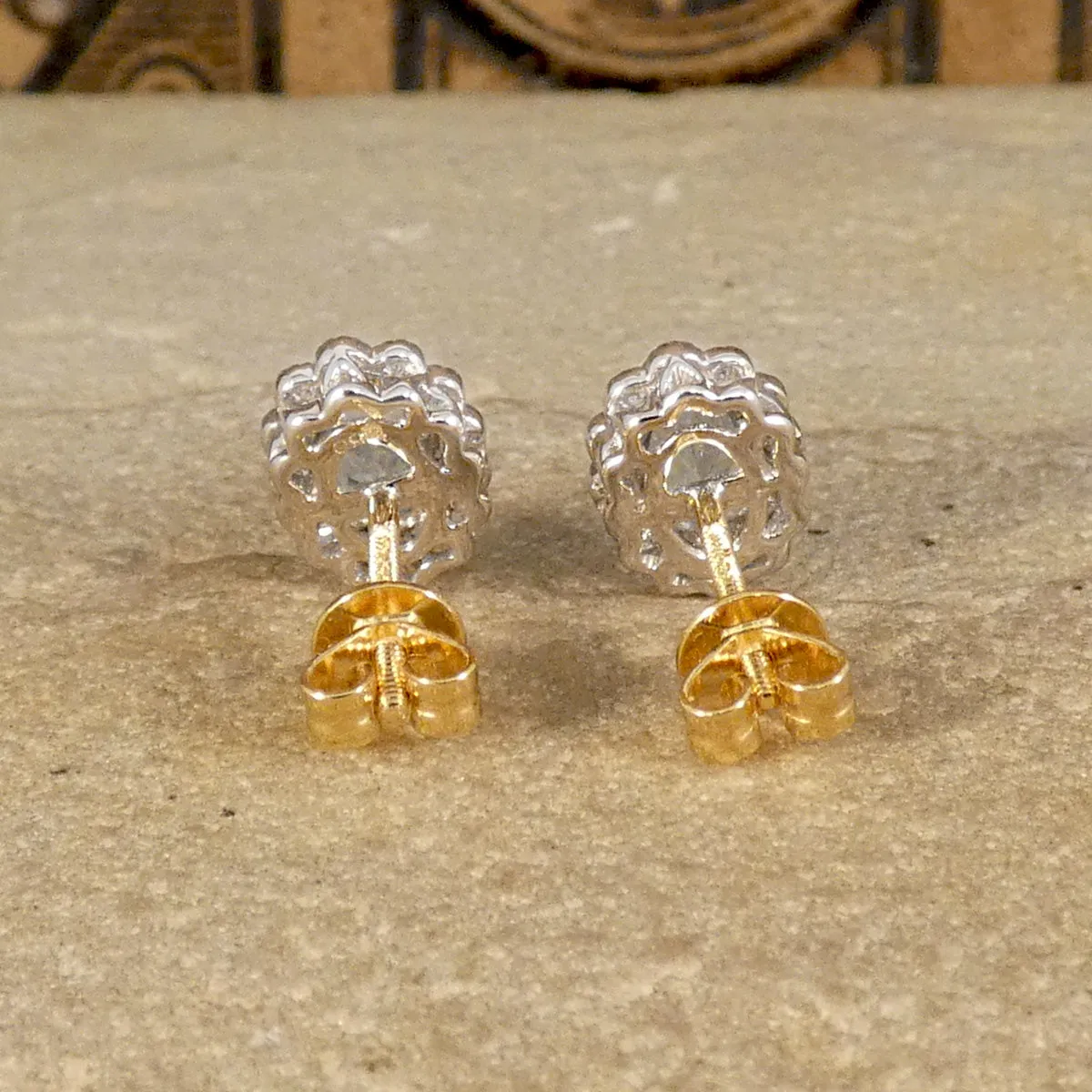Classic Aquamarine and Diamond Cluster Stud Earrings in 18ct Gold and Screw Backs