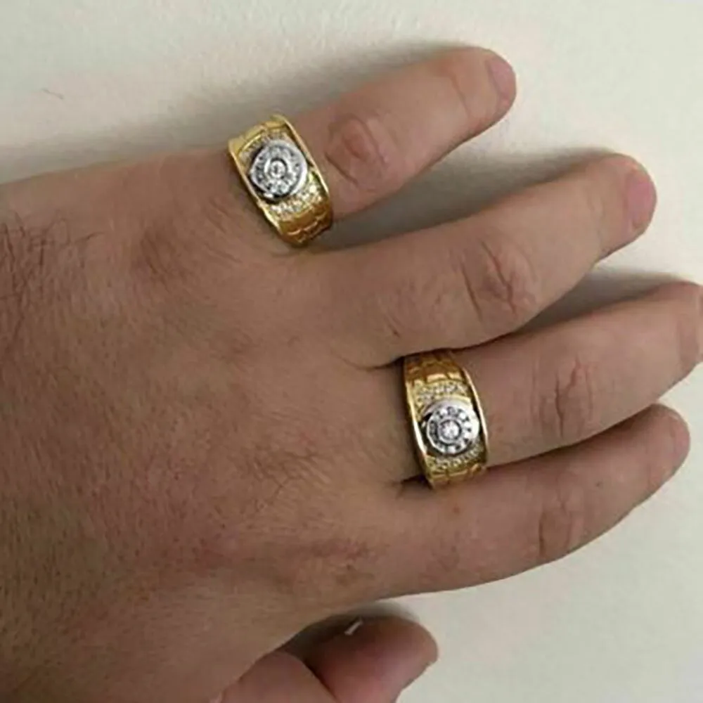 Classic Gold Color Alloy Punk Hip Hop Zircon Finger Ring Jewelry Female Cocktail Party CZ Stone Romantic Ring Accessories