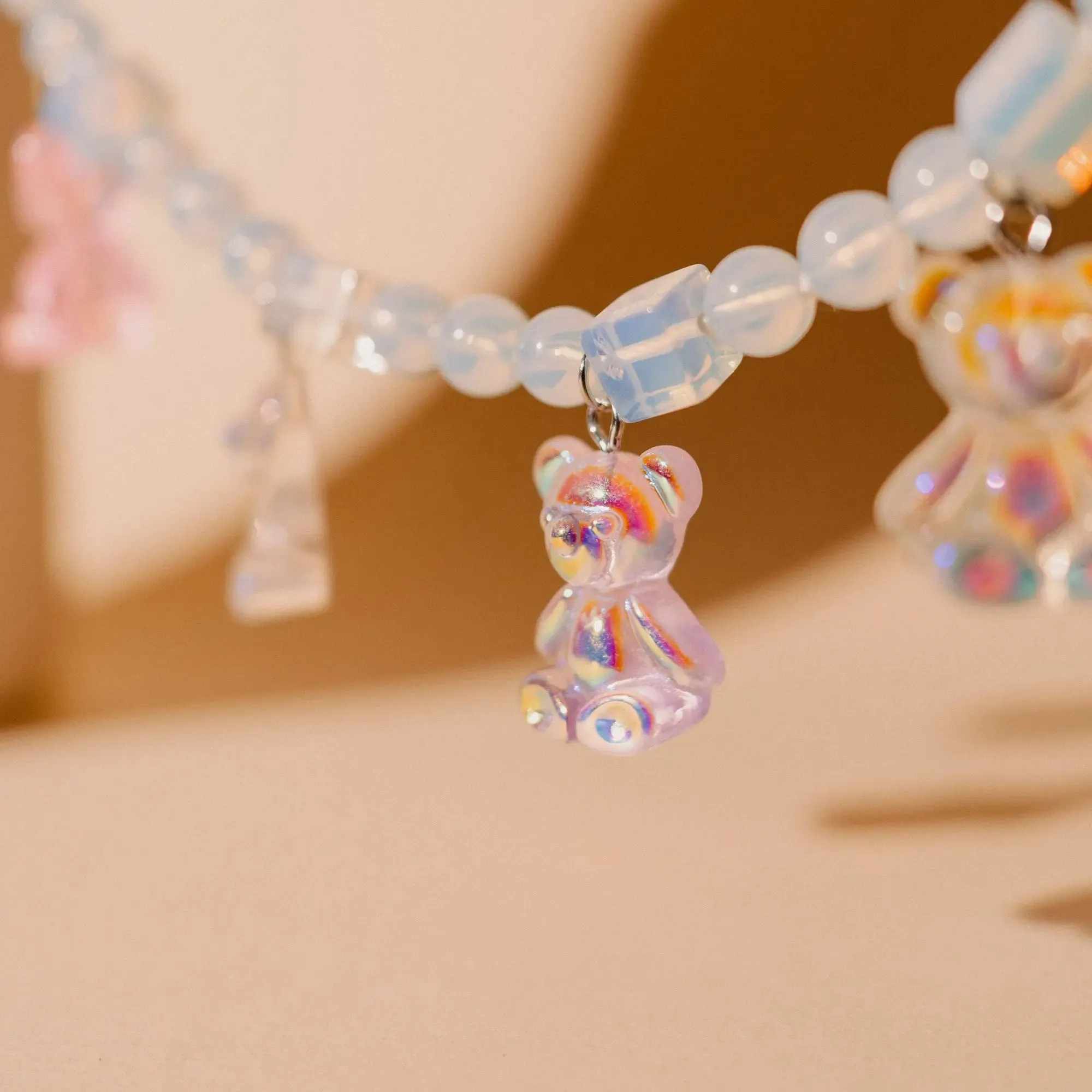 Clear Crystal Necklace, Bear Necklace, Charms Necklace
