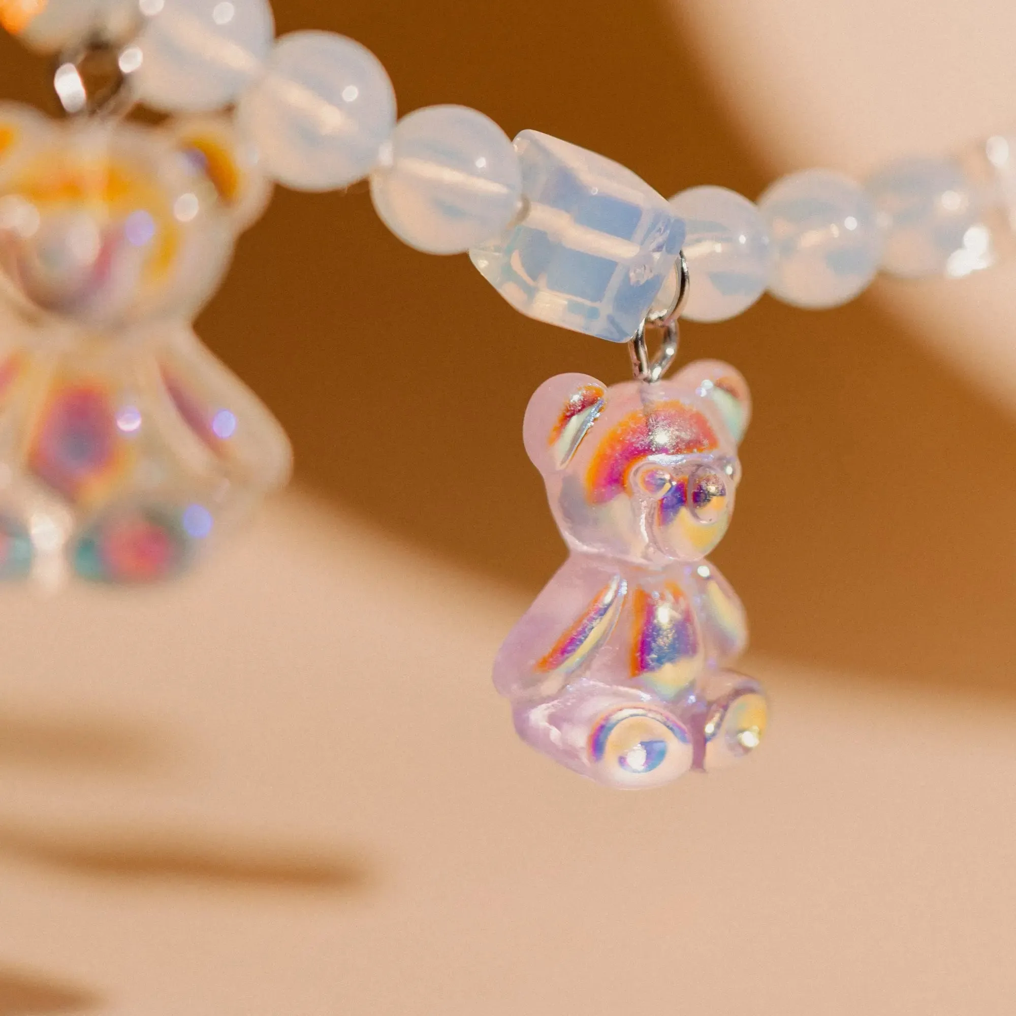 Clear Crystal Necklace, Bear Necklace, Charms Necklace