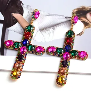 Colorful Cross Crystal Earrings