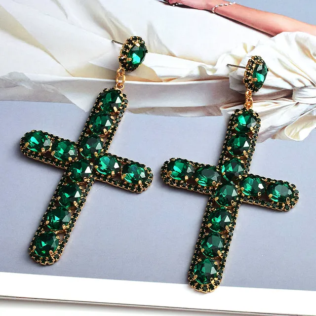 Colorful Cross Crystal Earrings