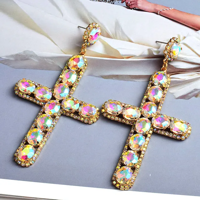 Colorful Cross Crystal Earrings