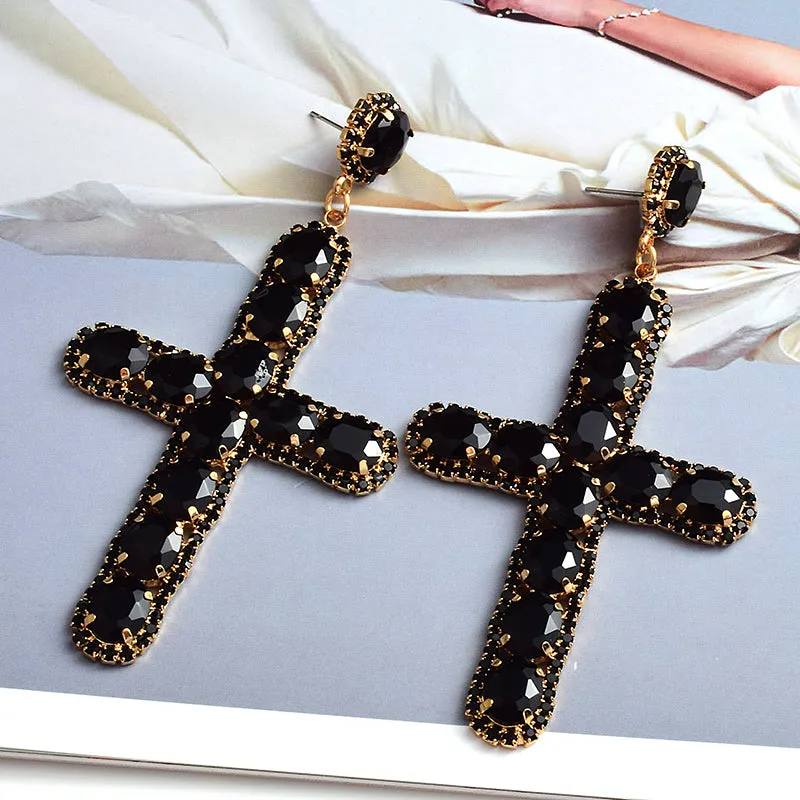 Colorful Cross Crystal Earrings