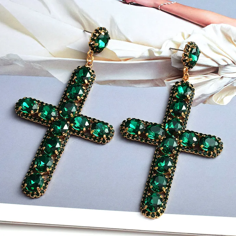 Colorful Cross Crystal Earrings