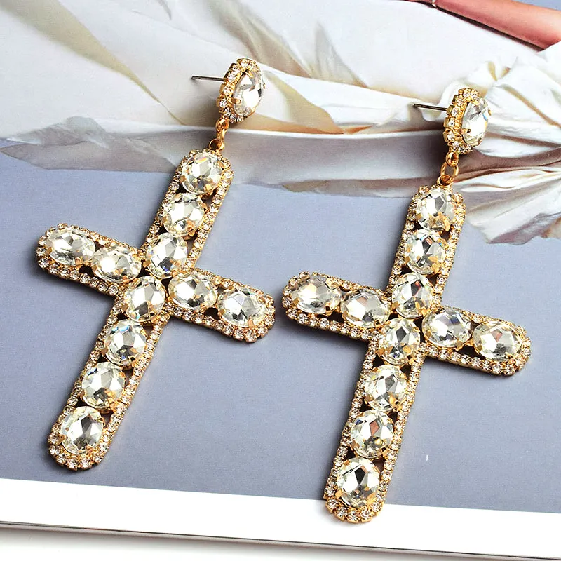 Colorful Cross Crystal Earrings