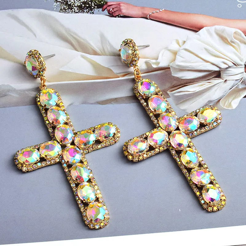 Colorful Cross Crystal Earrings