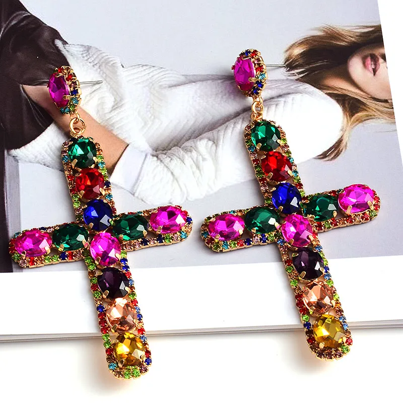 Colorful Cross Crystal Earrings
