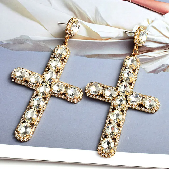 Colorful Cross Crystal Earrings
