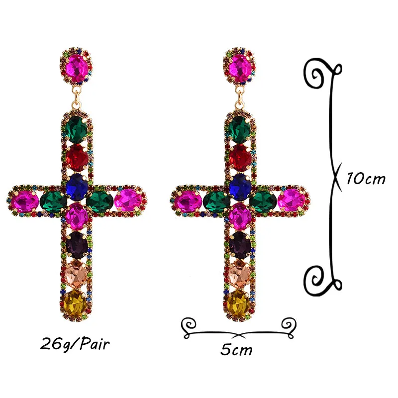 Colorful Cross Crystal Earrings