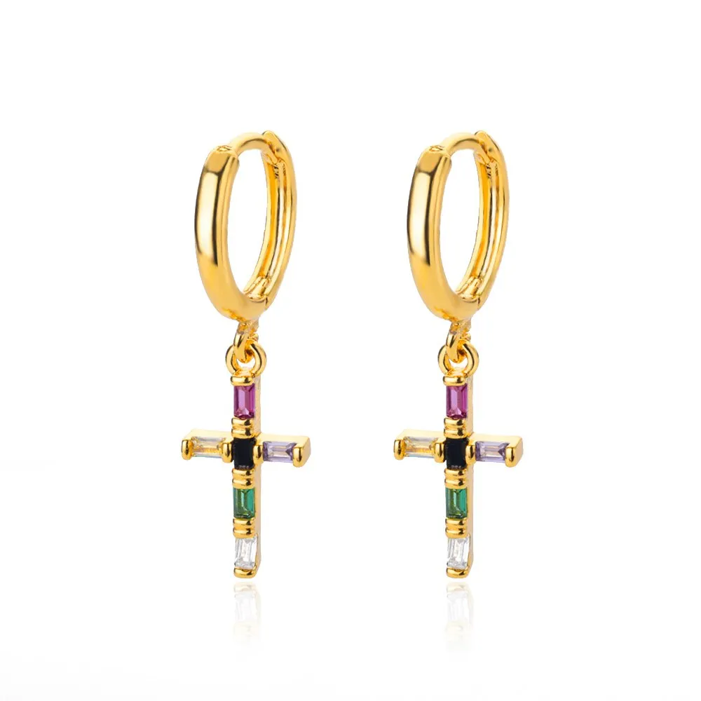 Colorful Crystal Cross Piercing Earrings For Women