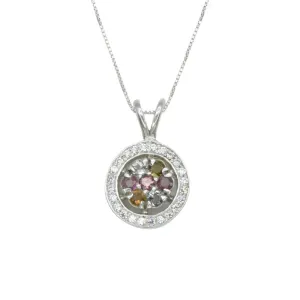Colorful Flower Pendant - Real Tourmaline Necklace - Vintage Cluster Necklace