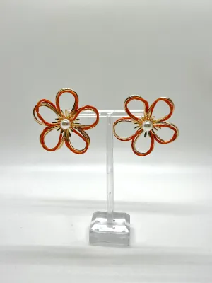 Colorful Gold and Pearl Flower Earrings