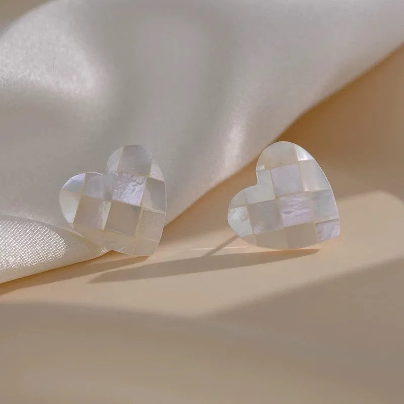 Colorful Heart Pearl Shell Stud Earrings - Colorful / White