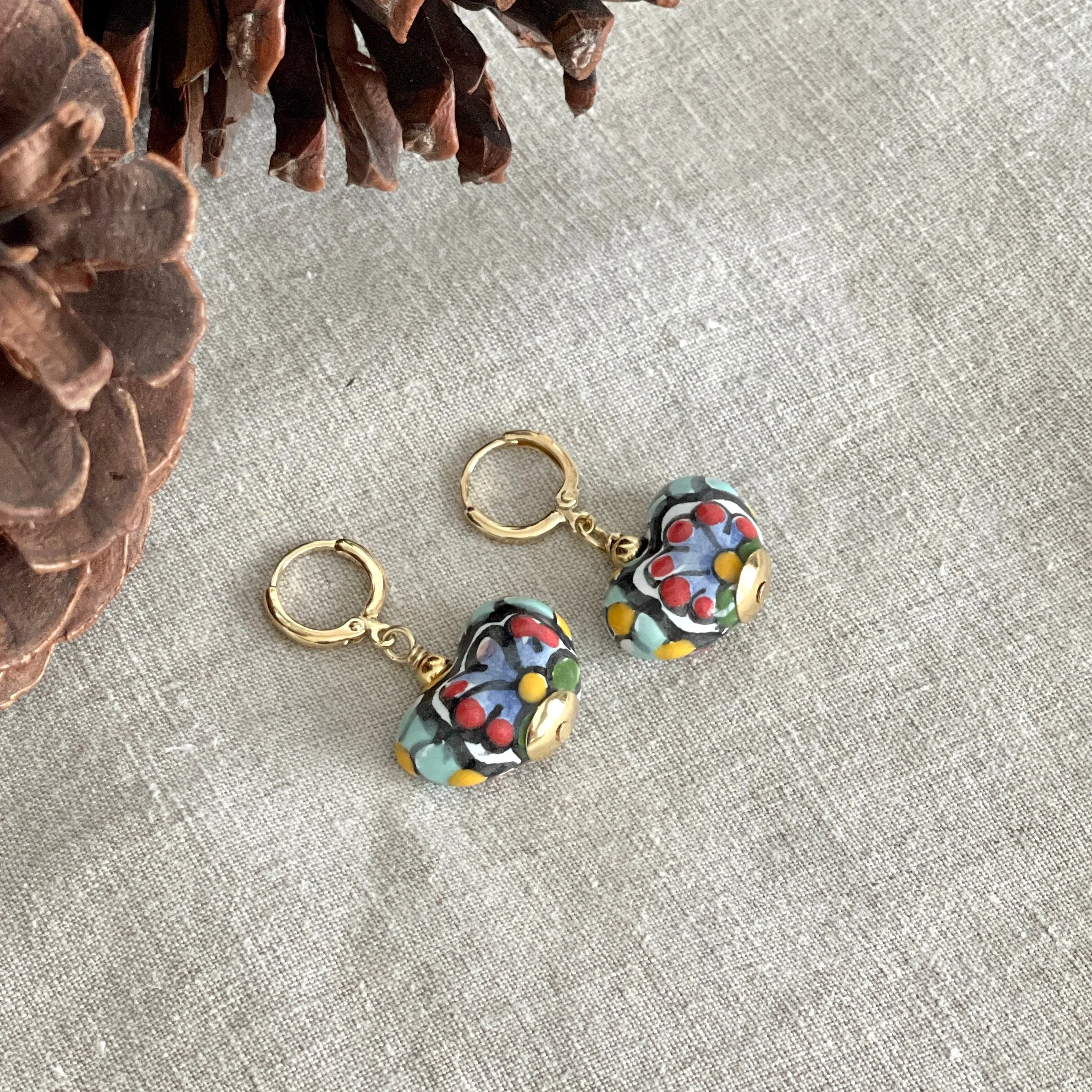 Colorful Heart Shapped Talavera Earrings