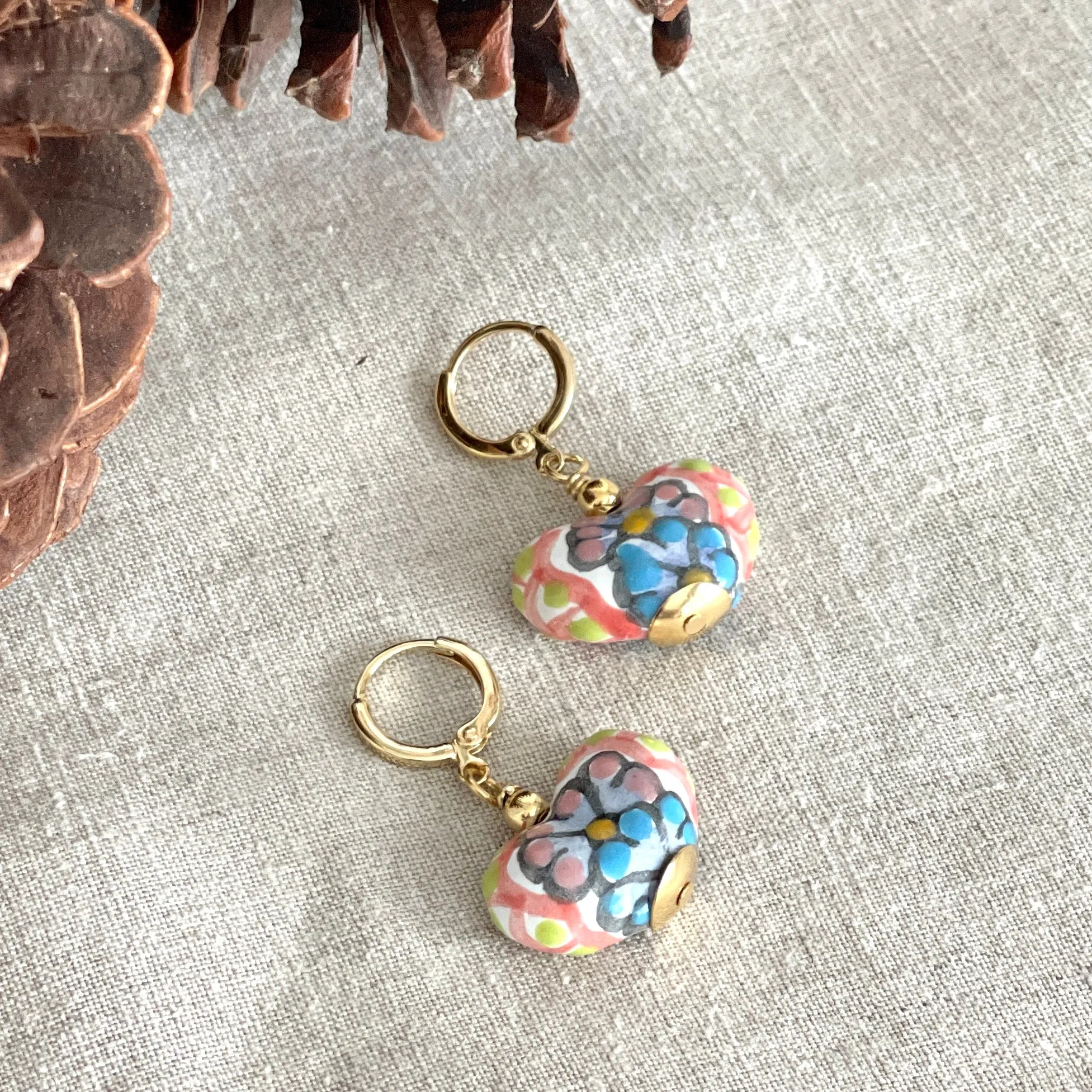 Colorful Heart Shapped Talavera Earrings