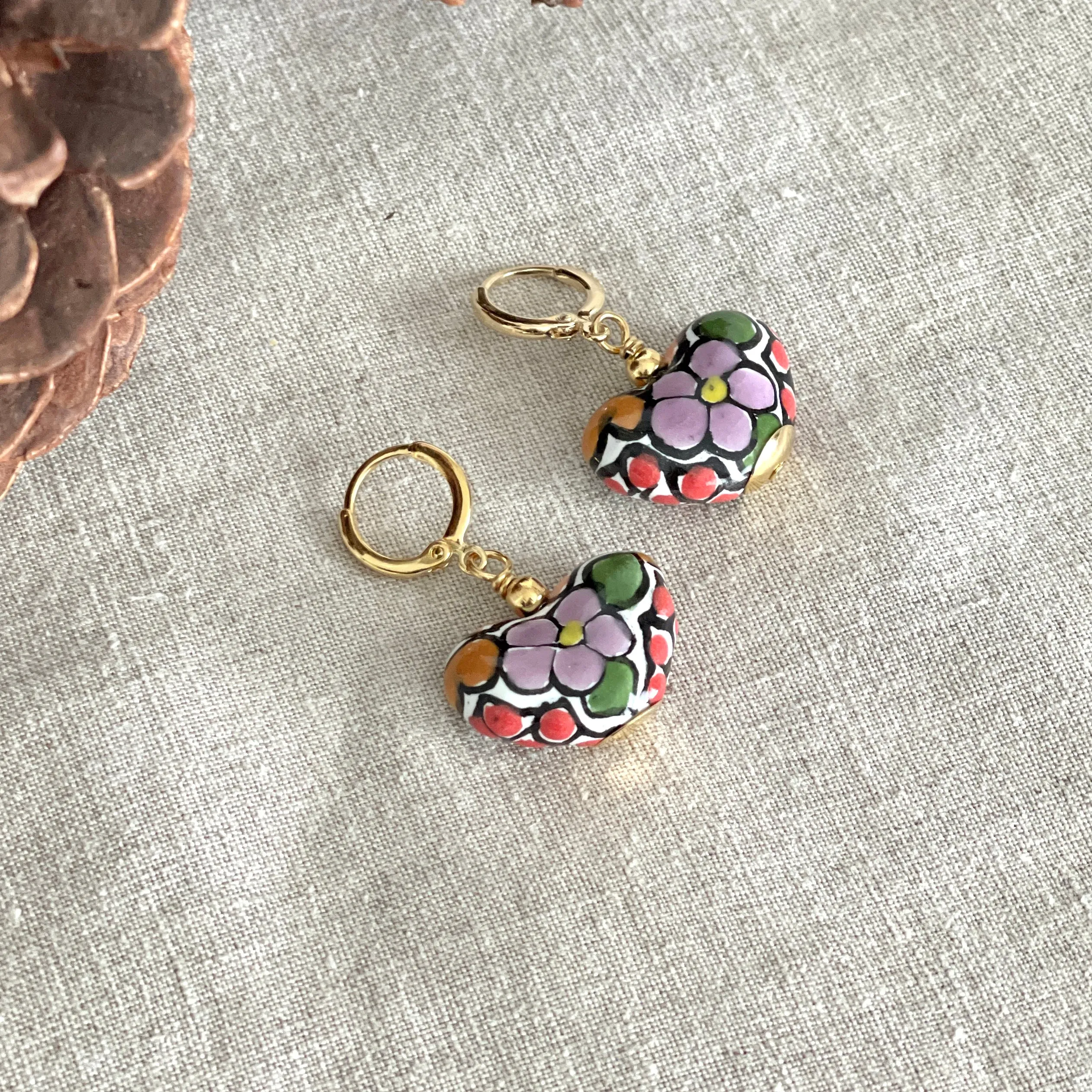 Colorful Heart Shapped Talavera Earrings
