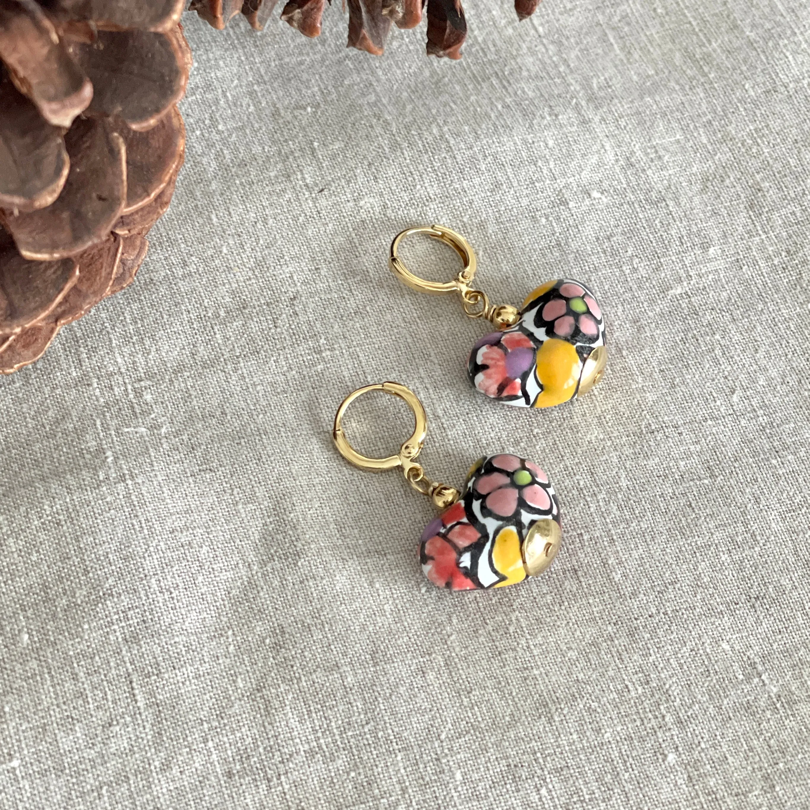 Colorful Heart Shapped Talavera Earrings