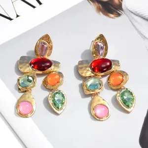 Colorful Long Dangle Drop Crystal Stone Earrings
