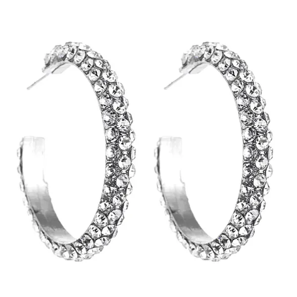Colorful Rhinestone C shaped Large Hoop Gold Earrings