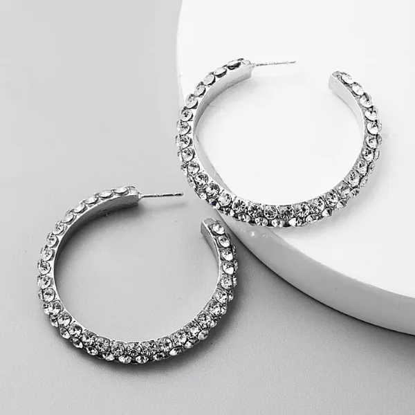 Colorful Rhinestone C shaped Large Hoop Gold Earrings