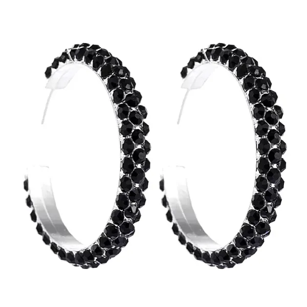 Colorful Rhinestone C shaped Large Hoop Gold Earrings