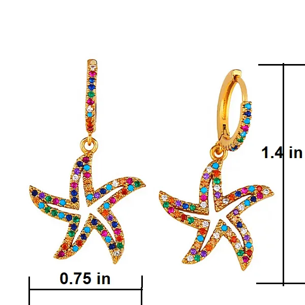 Colorful Rhinestone Starfish Gold Dangle Earrings