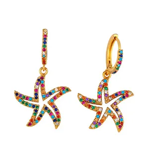 Colorful Rhinestone Starfish Gold Dangle Earrings