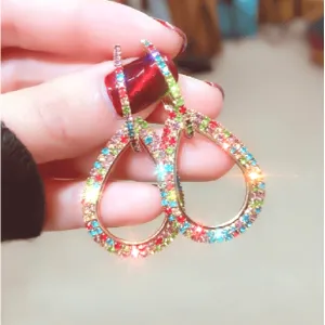 Colorful Rhinestone Women Gold Hoop Earrings