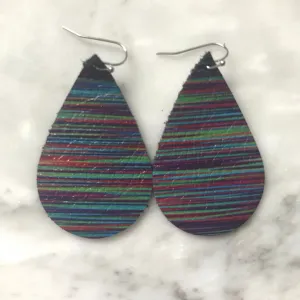 Colorful Stripes Leather Teardrop Earrings