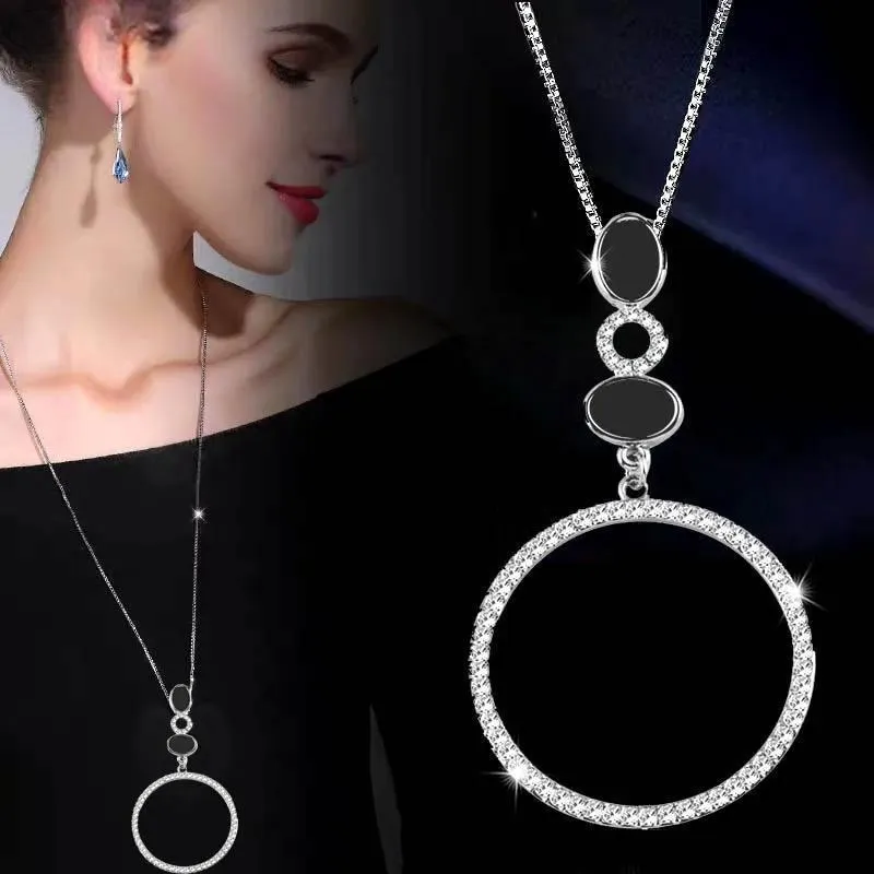 Concise Hollow Round Cubic Zircon Pendants and necklaces Long Chain For Women