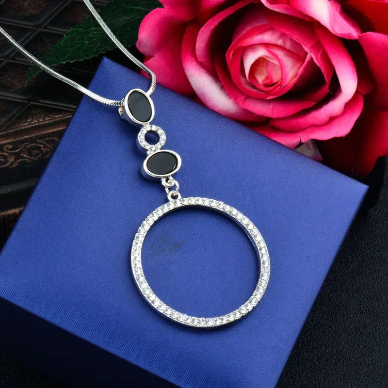 Concise Hollow Round Cubic Zircon Pendants and necklaces Long Chain For Women