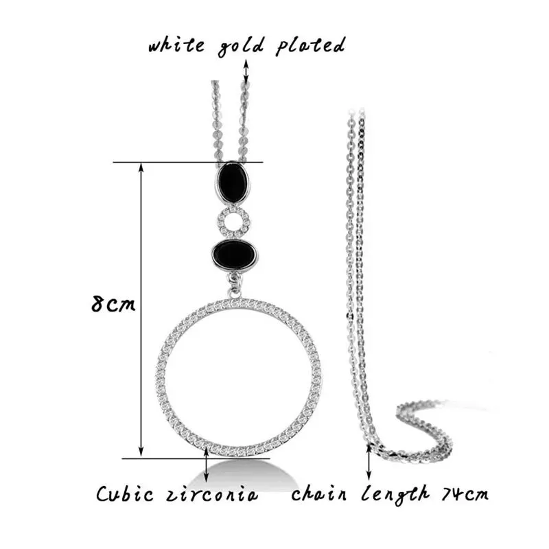 Concise Hollow Round Cubic Zircon Pendants and necklaces Long Chain For Women