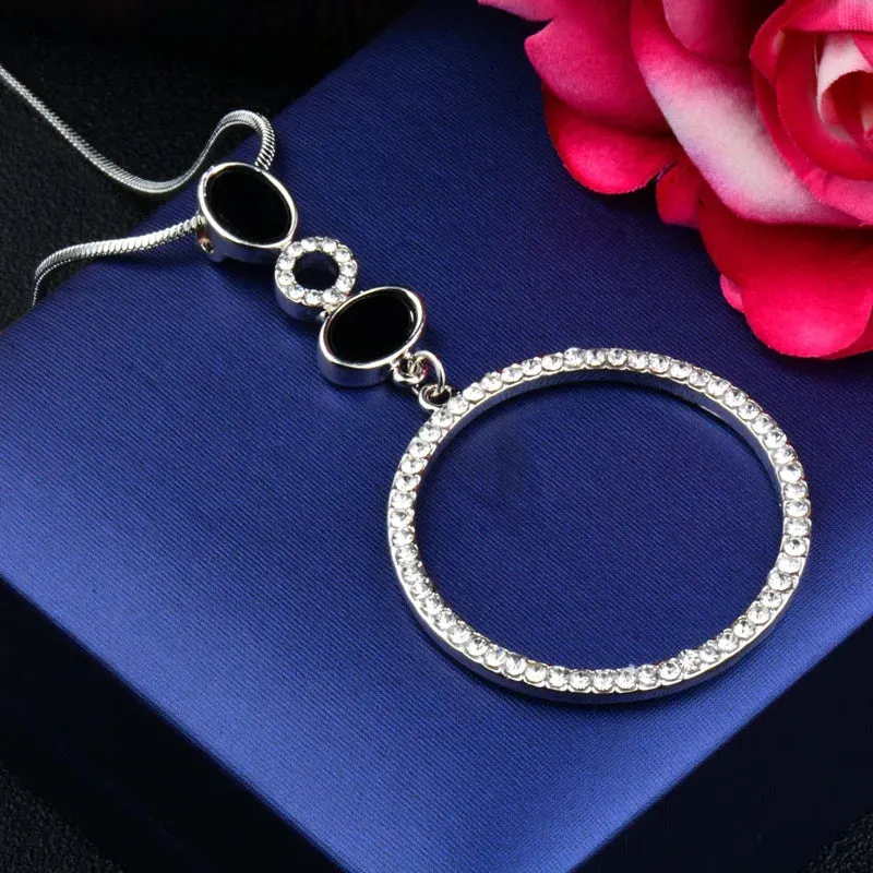 Concise Hollow Round Cubic Zircon Pendants and necklaces Long Chain For Women