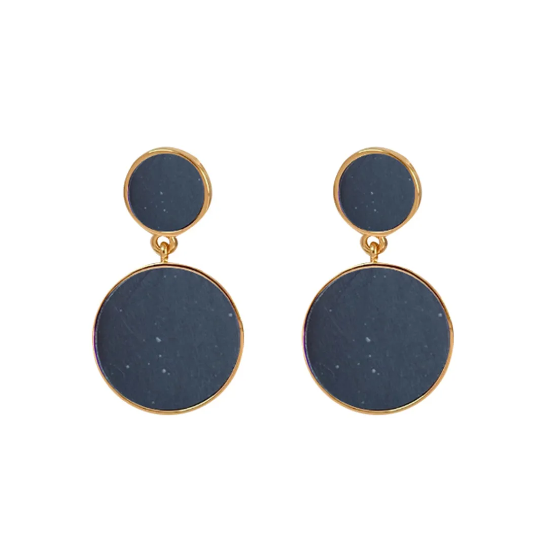 Contemporary Black Acrylic Gold-Toned Double Circular Drop Earrings