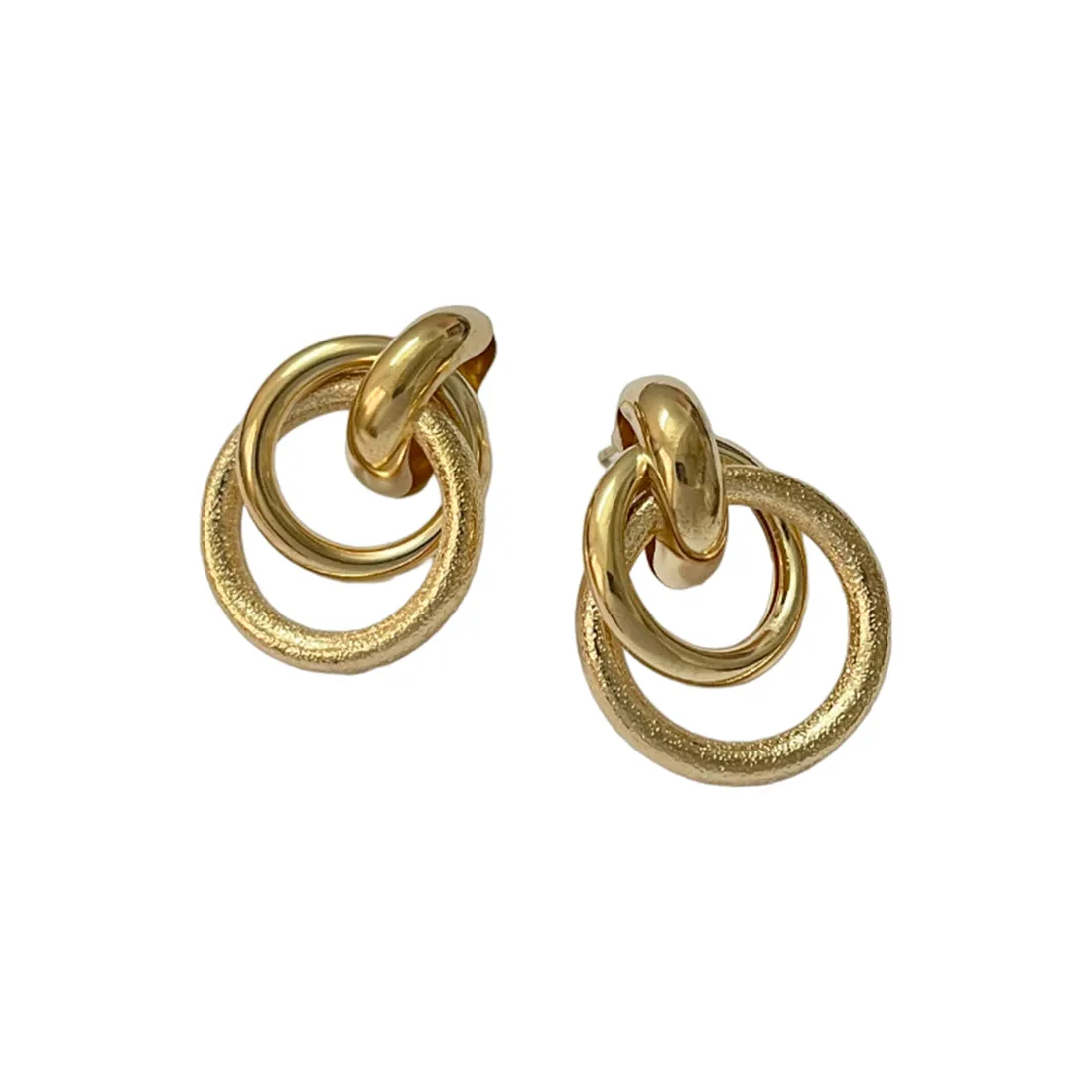 Contemporary Bold Gold-Toned Oversized Double Ciruclar Layered Stud Earrings